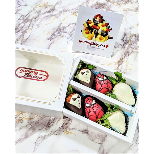 6pcs Spiderman & Tuxedo Chocolate Strawberries Gift Box